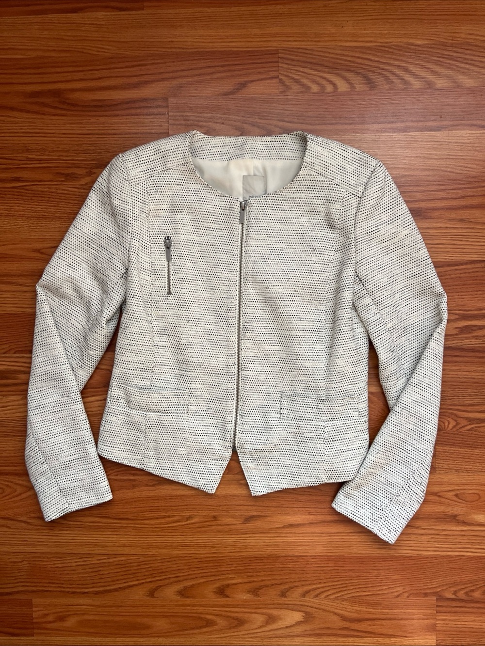 Halogen Cream Textured Zip-Front Blazer Jacket